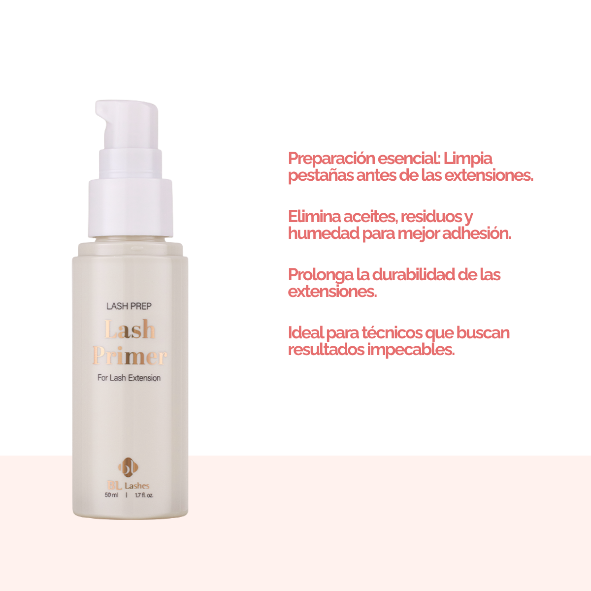 Lash Primer profesional BL Lashes 50 ml para extensiones – limpiador pretratamiento para mejorar adhesión y durabilidad en servicios de pestañas