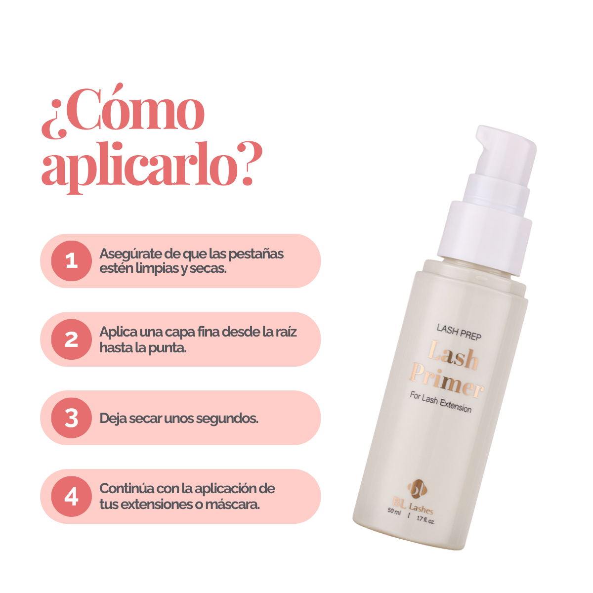 Lash Primer profesional BL Lashes 50 ml para extensiones – limpiador pretratamiento para mejorar adhesión y durabilidad en servicios de pestañas