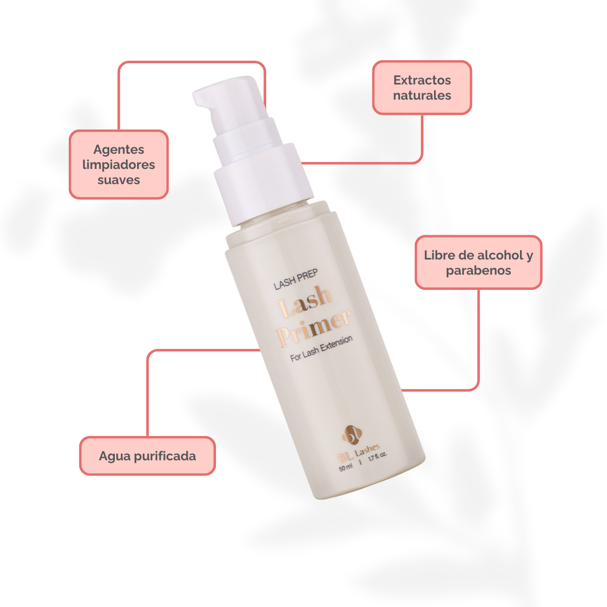 Lash Primer profesional BL Lashes 50 ml para extensiones – limpiador pretratamiento para mejorar adhesión y durabilidad en servicios de pestañas