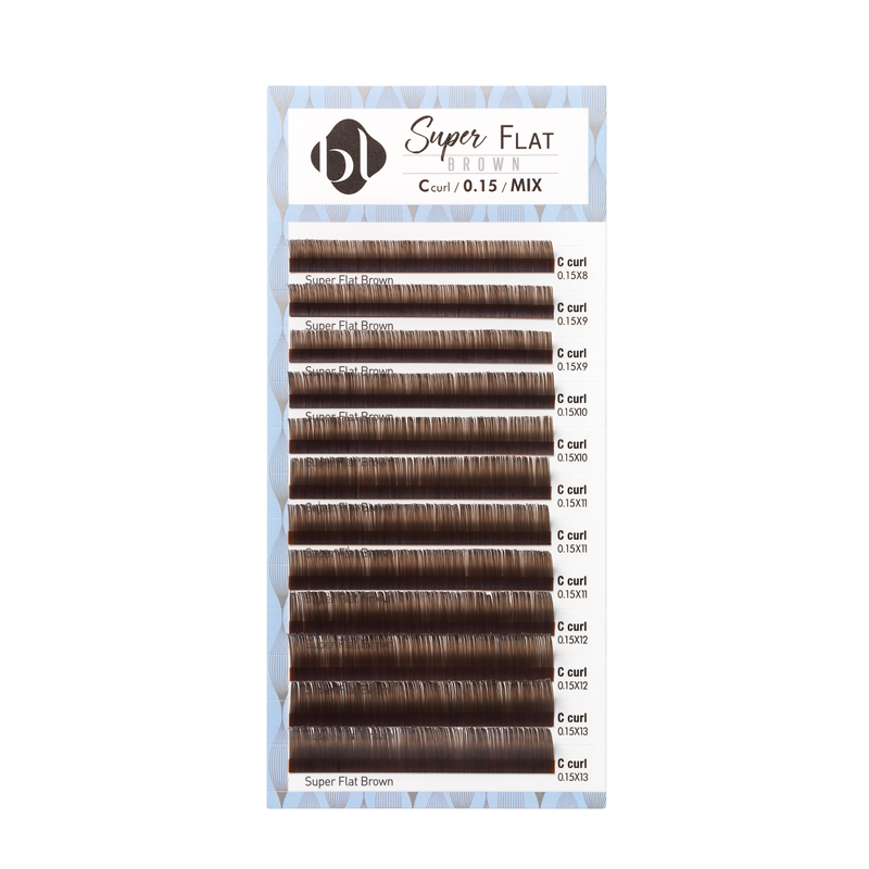 Extensiones Super Flat Lash 0.15 Deep Brown de BL Lashes - Pestañas super planas, color marrón oscuro, alta adhesión.