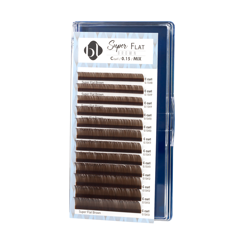 Extensiones Super Flat Lash 0.15 Deep Brown de BL Lashes - Pestañas super planas, color marrón oscuro, alta adhesión.