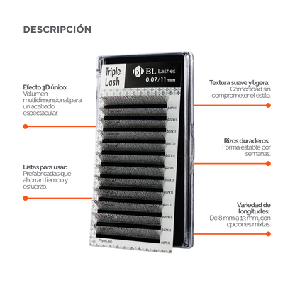 Extensión de pestaña Triple Lash- Volumen Tecnológico Curvatura C